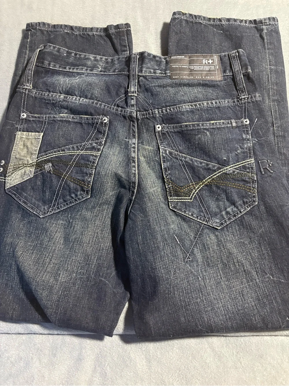 Rocawear Men’s Straight Jeans in Dark Blue Wash